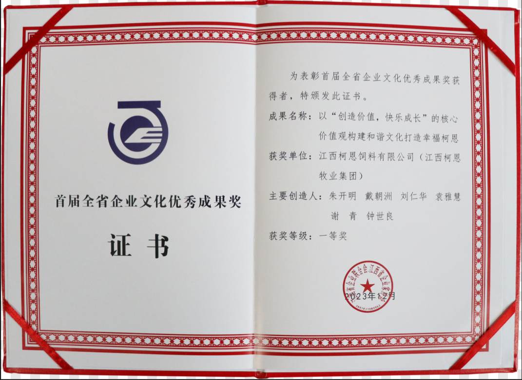 首届全省企业文化优秀成果一等奖（证书）